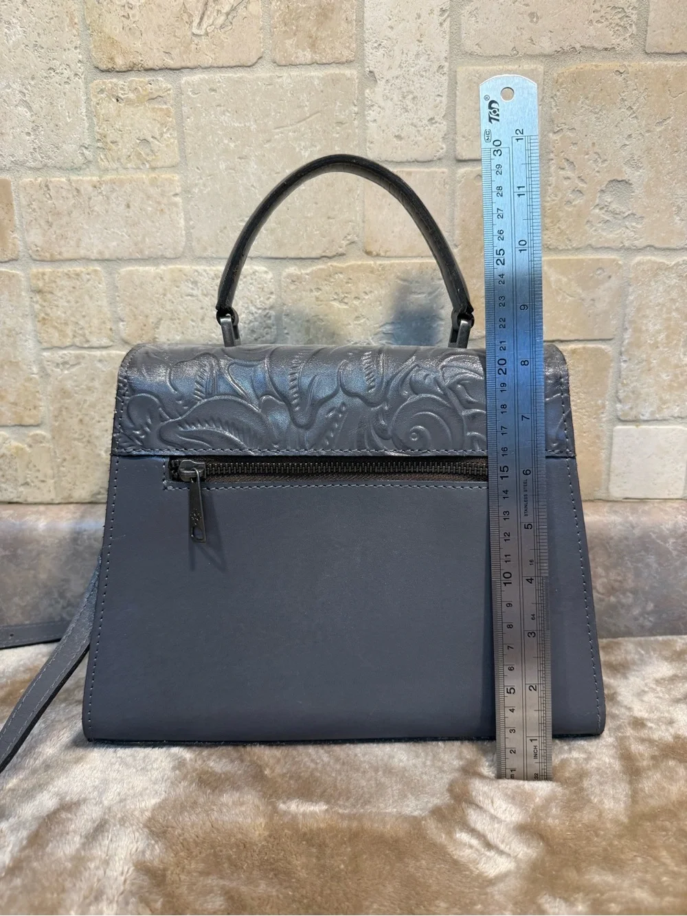 Patricia Nash Charcoal Floral Embossed Top-Handle Satchel